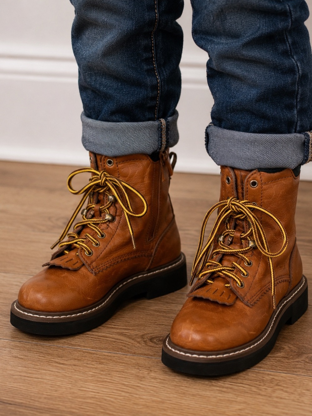 9.5 Boys Georgia Brown Leather Boots - Lace Up